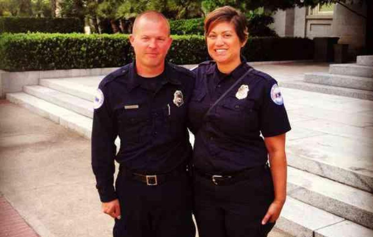 Dispatcher Yolanda Matos-McClintock and her husband Kris at the California state Capitol during EMS Week 2014.